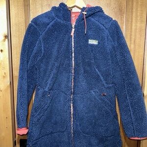 LL Bean Mountain Pile Sherpa Fleece Coat Jacket Natural Hood Full Women’s Medium